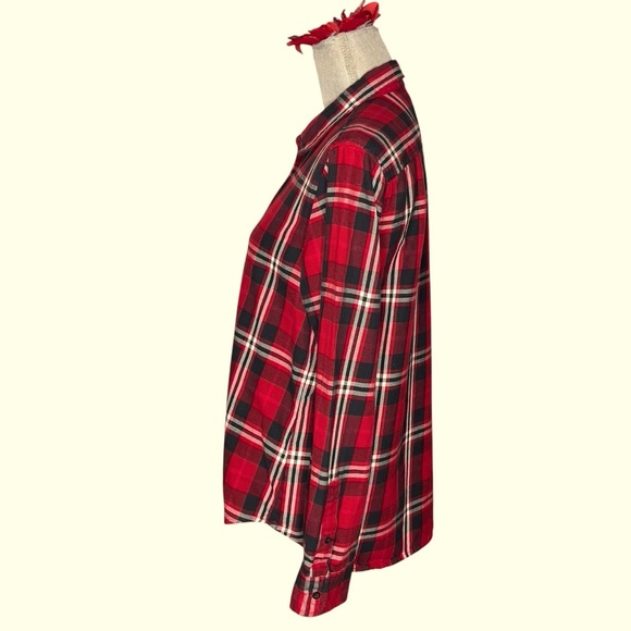Lauren Ralph Lauren Plaid Shirt Large Classic Red Black Cabincore Rustic - Picture 2 of 10